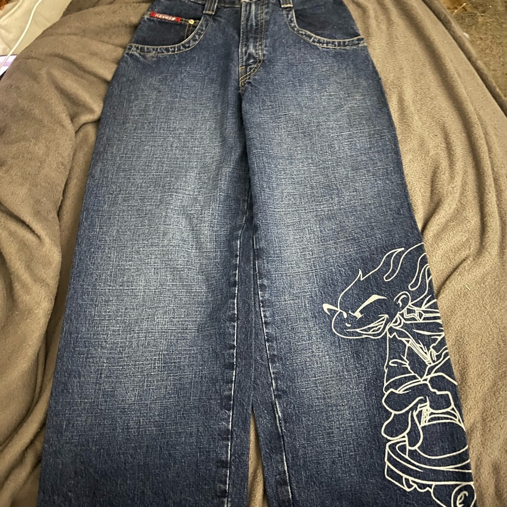 Men's Blue JNCO Flamehead jeans